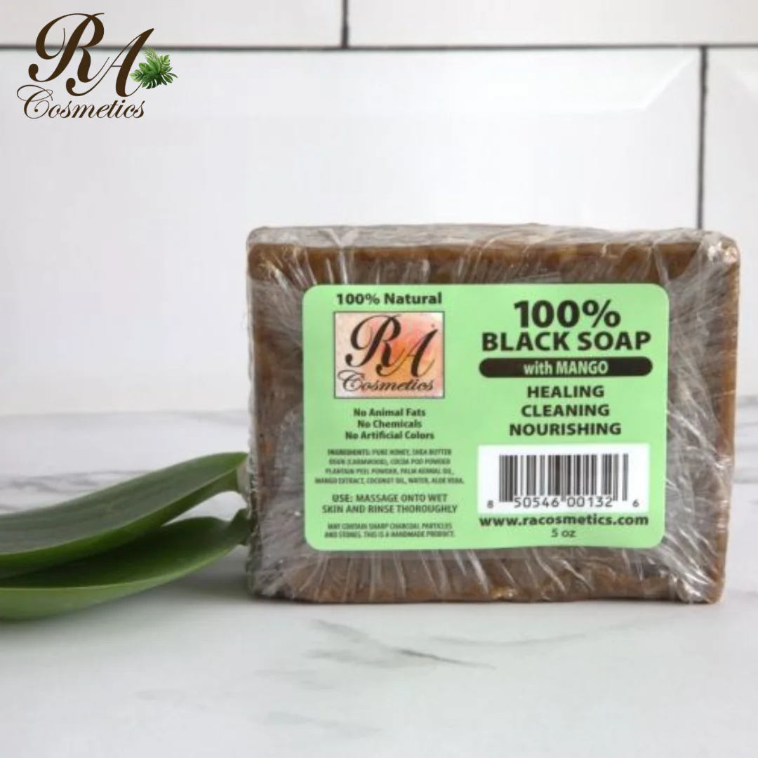 100% African Black Soap Bar w/ Mango - Image 3